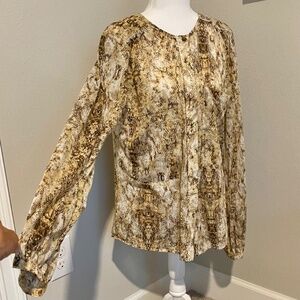 MANGO Button Down Snake Print Blouse Sz L
